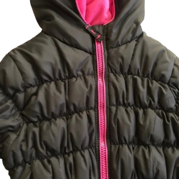 HAWKE&CO Girls Youth 7/8 Puffer Down Hooded Winter Jacket Fleece lined Blk Pink - Picture 2 of 10